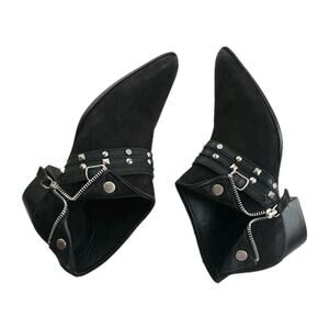 Free People Chesa Black Leather Side Zip Studded Low Bootie Size 37 US 7 New